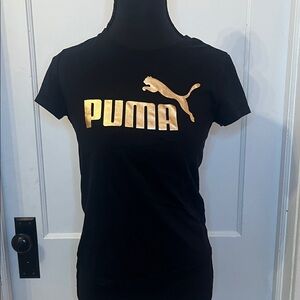 PUMA Girls Tee with Gold Logo on Black
